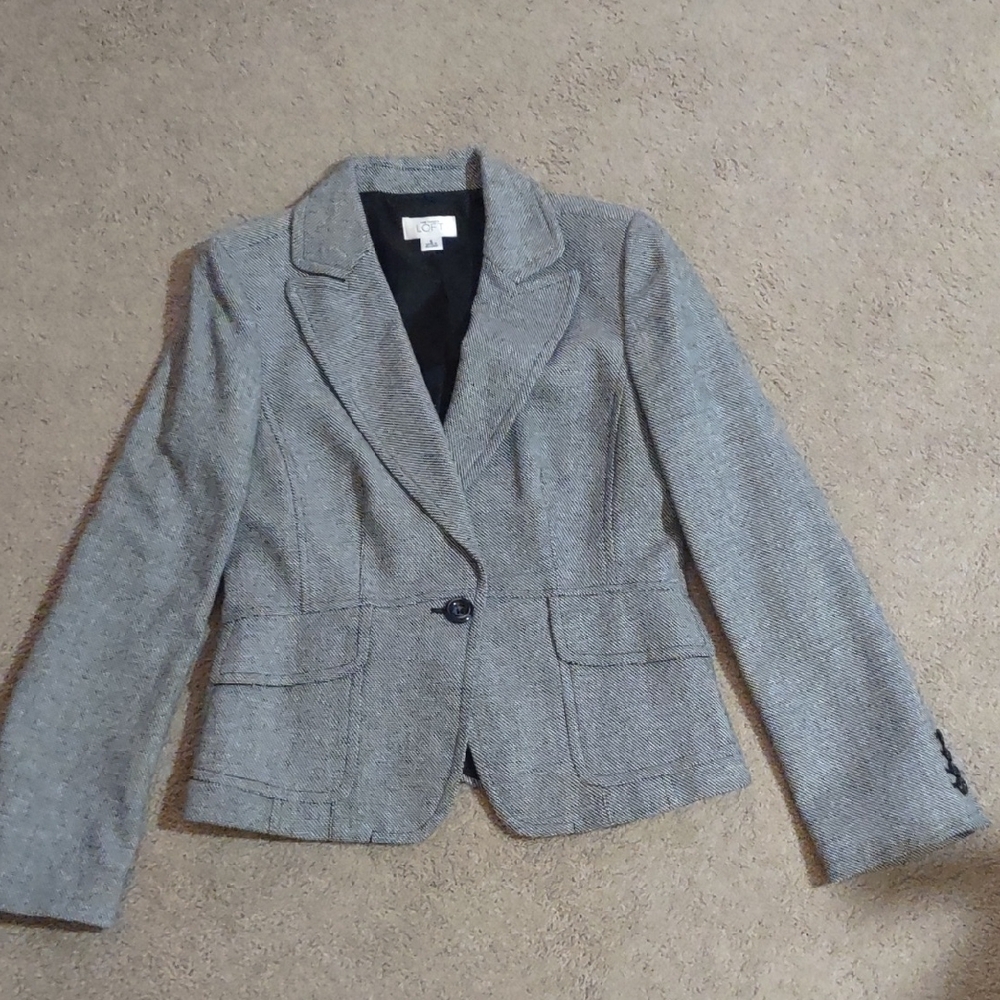 Loft Blazer, Black/Off White Pattern, Pockets, Size 6, Like New